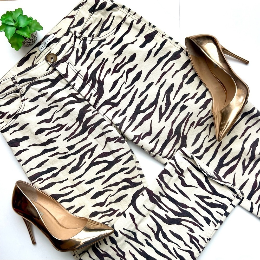 Rejina Pyo Sofia Tiger Zebra Print Straight Leg Jeans High Rise UK Size 10 US 6